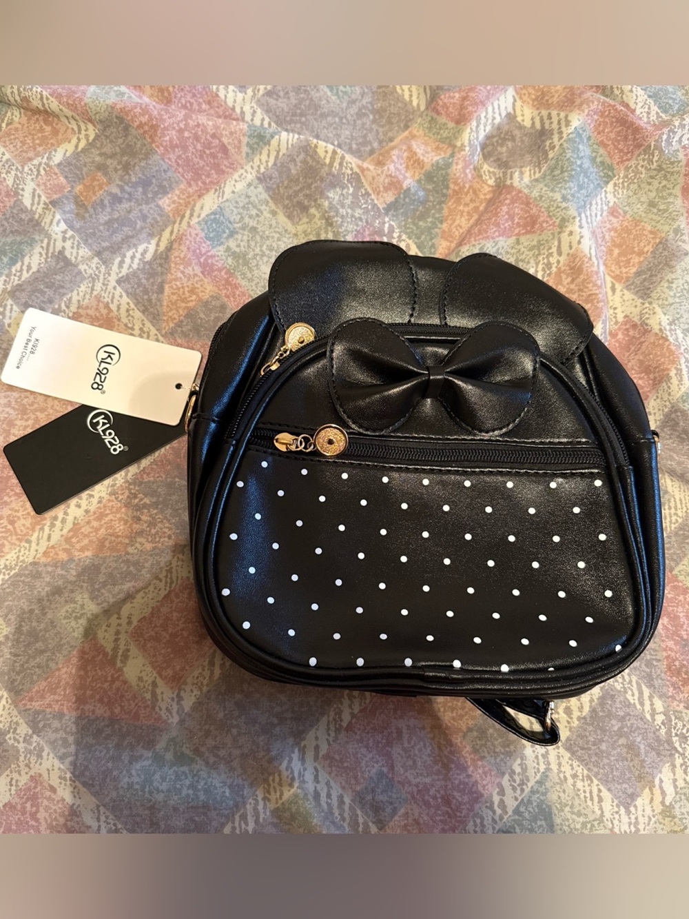 Black Polka Dot Bow Accent Mini Backpack/Crossbody
